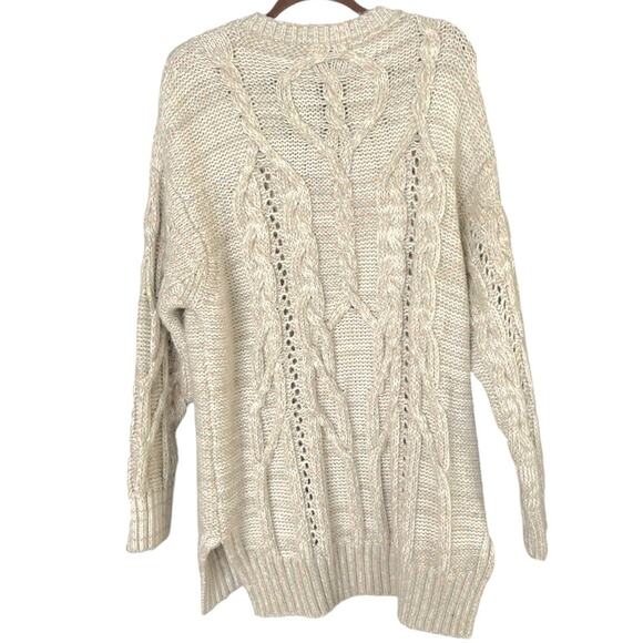 Anthropologie V-Neck Drama Cable Knit Tunic Sweater Womens XL Oversized Soft NEW - Picture 3 of 7